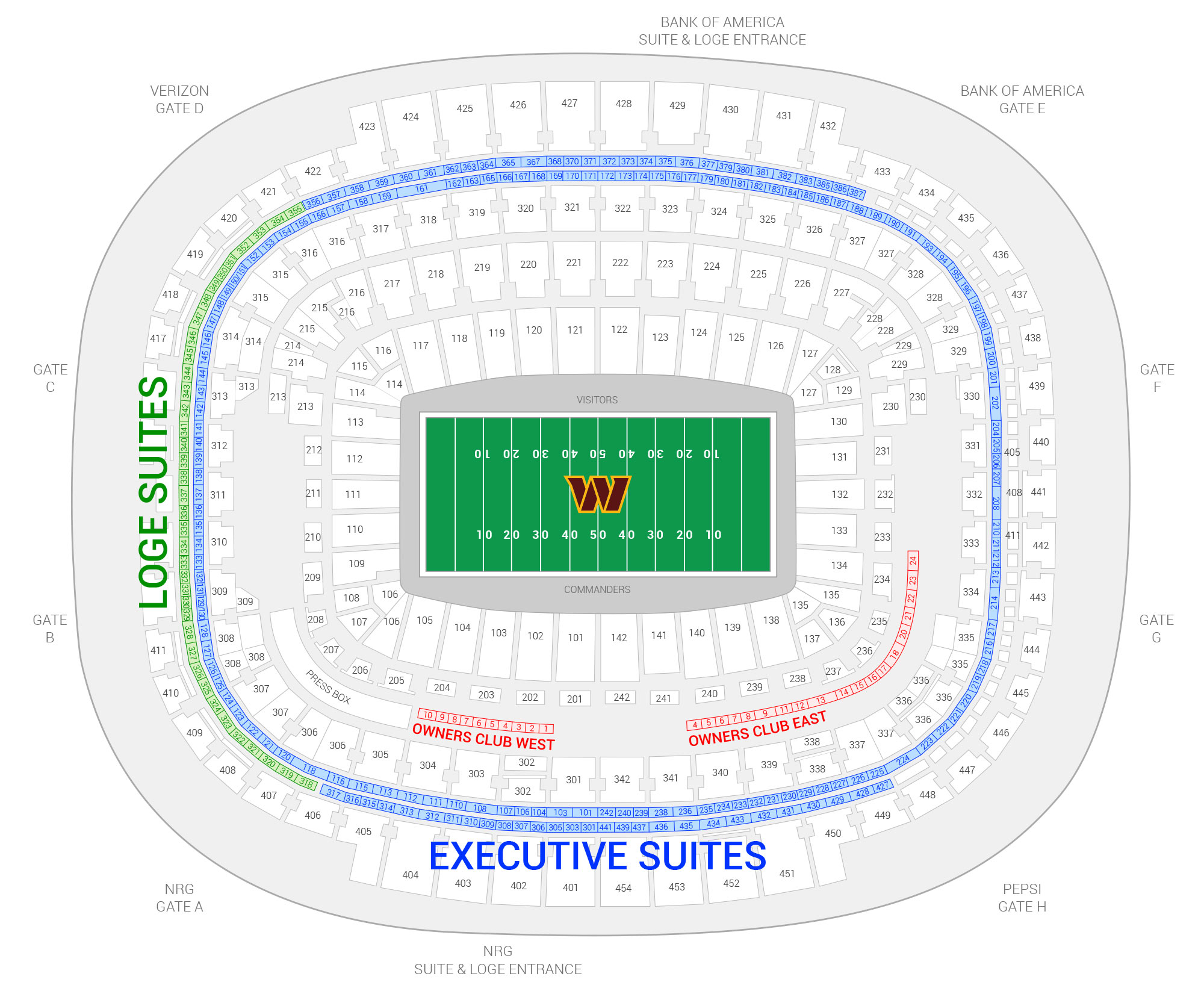 FedEx Field / Washington Commanders Suite Map and Seating Chart